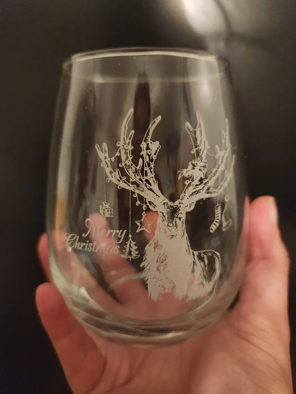 Holiday Reindeer Stemless Wine Glass - Clear - Set of Four